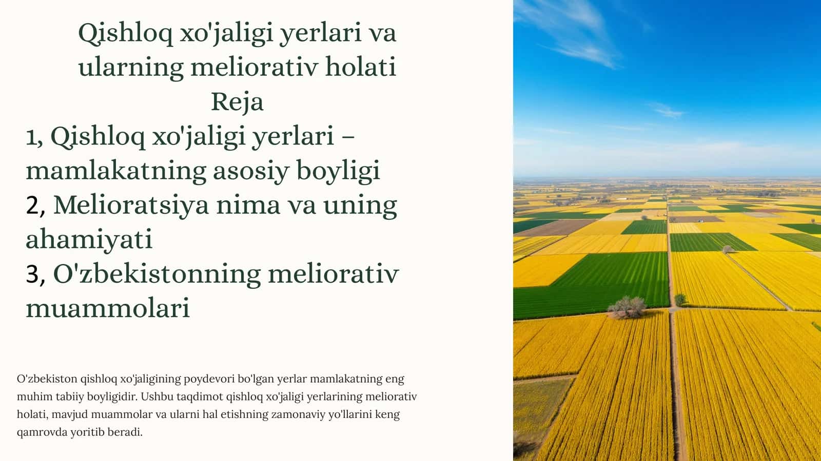 Qishloq xo'jaligi yerlari va ularning meliorativ holati 1