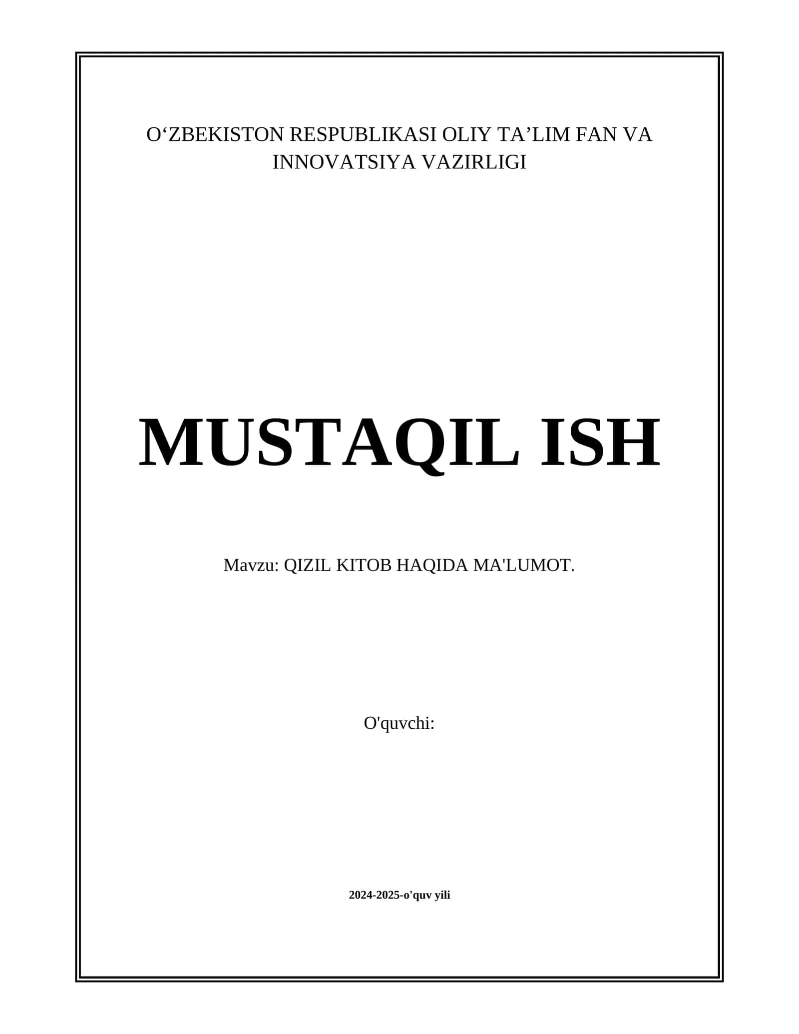QIZIL KITOB HAQIDA MA'LUMOT 1