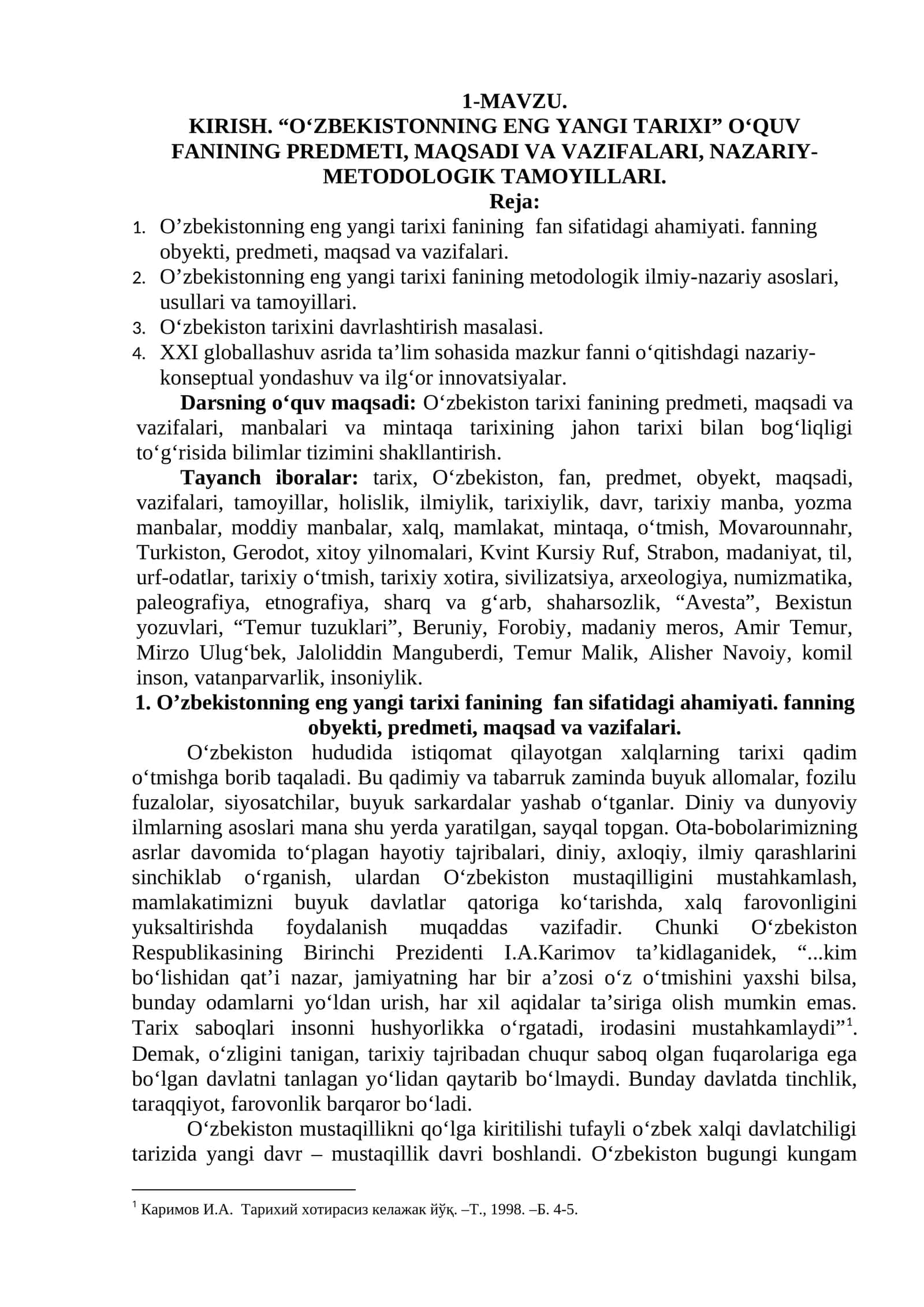 O‘zbekistonning Eng Yangi Tarixi 1