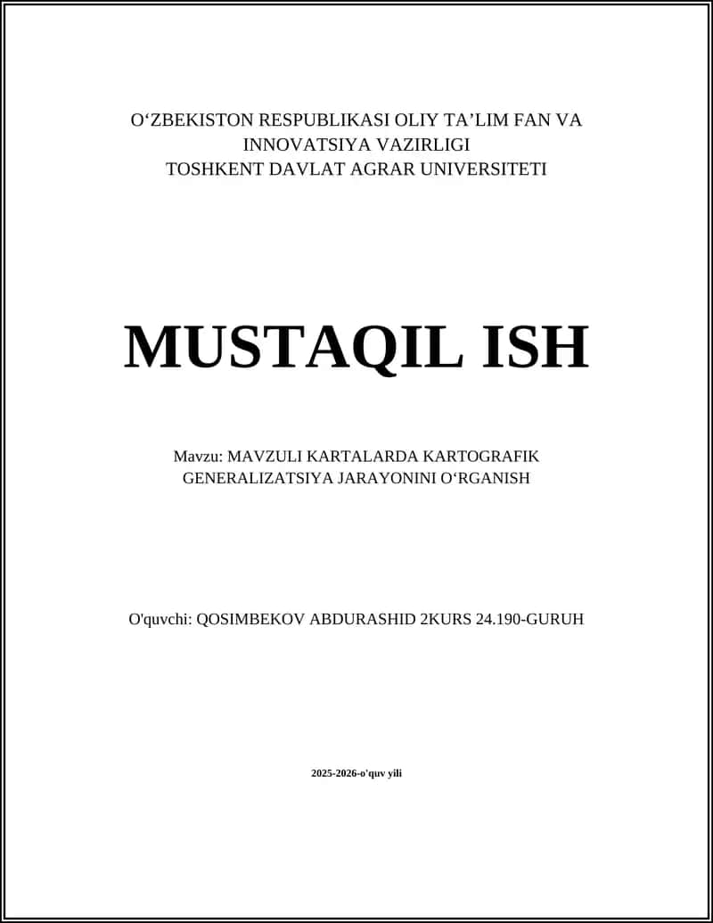 MAVZULI KARTALARDA KARTOGRAFIK GENERALIZATSIYA 1