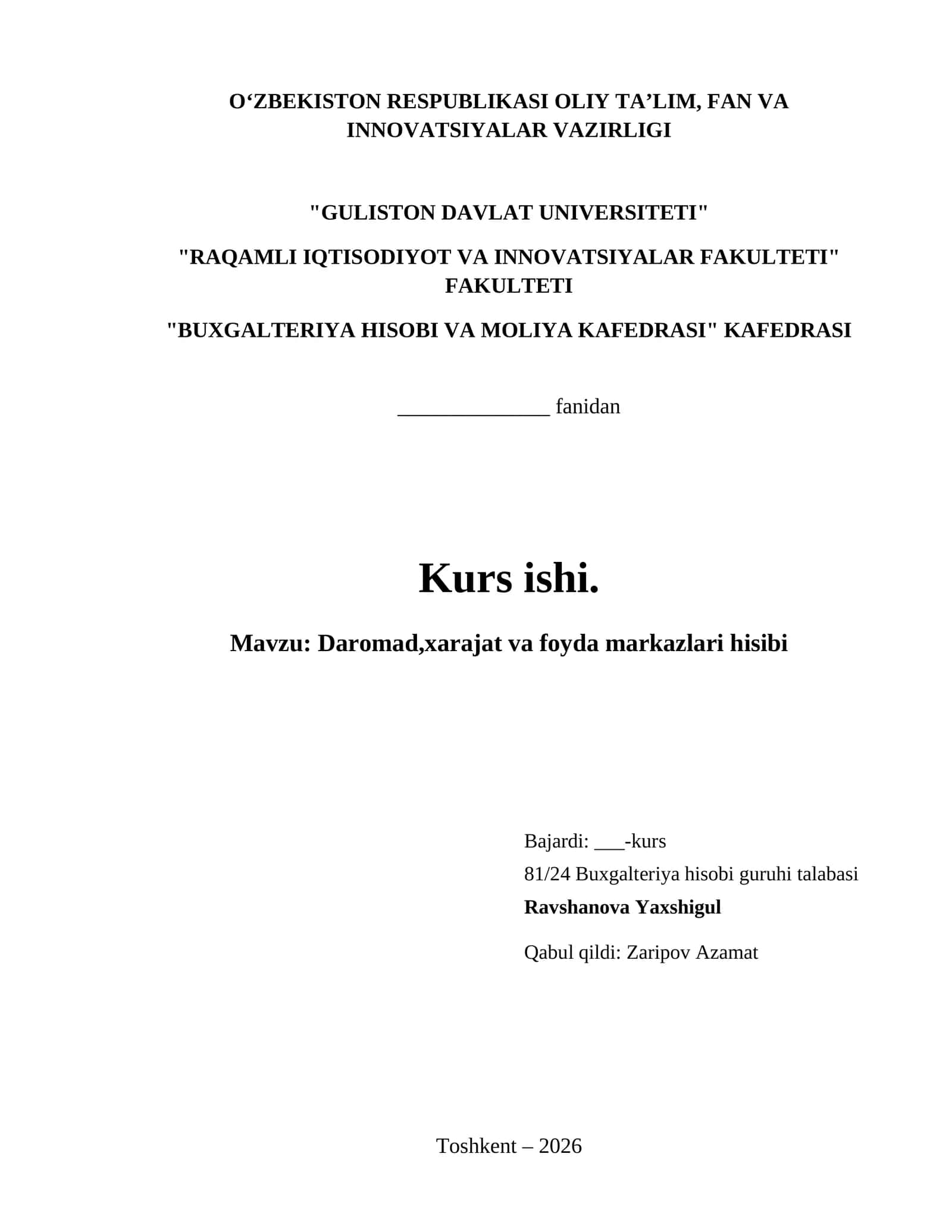 Daromad,xarajat va foyda markazlari hisibi 1