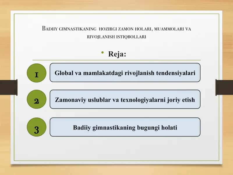 Badiiy gimnastikaning hozirgi zamon holari, muammolari va rivojlanish istiqbollari 1