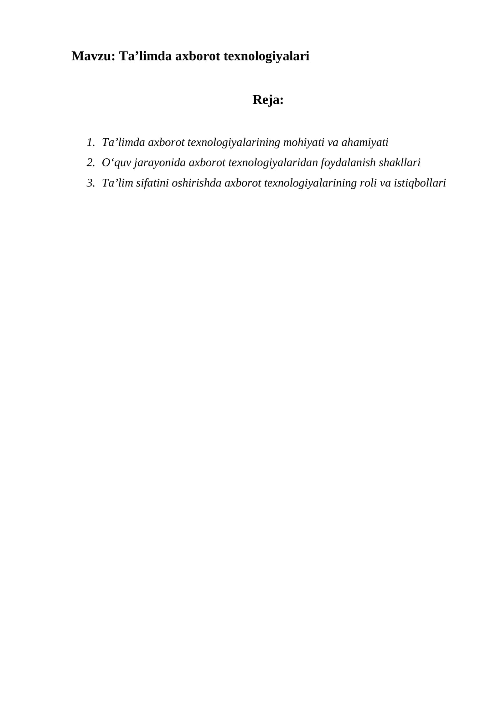 Ta’limda axborot texnologiyalari 1