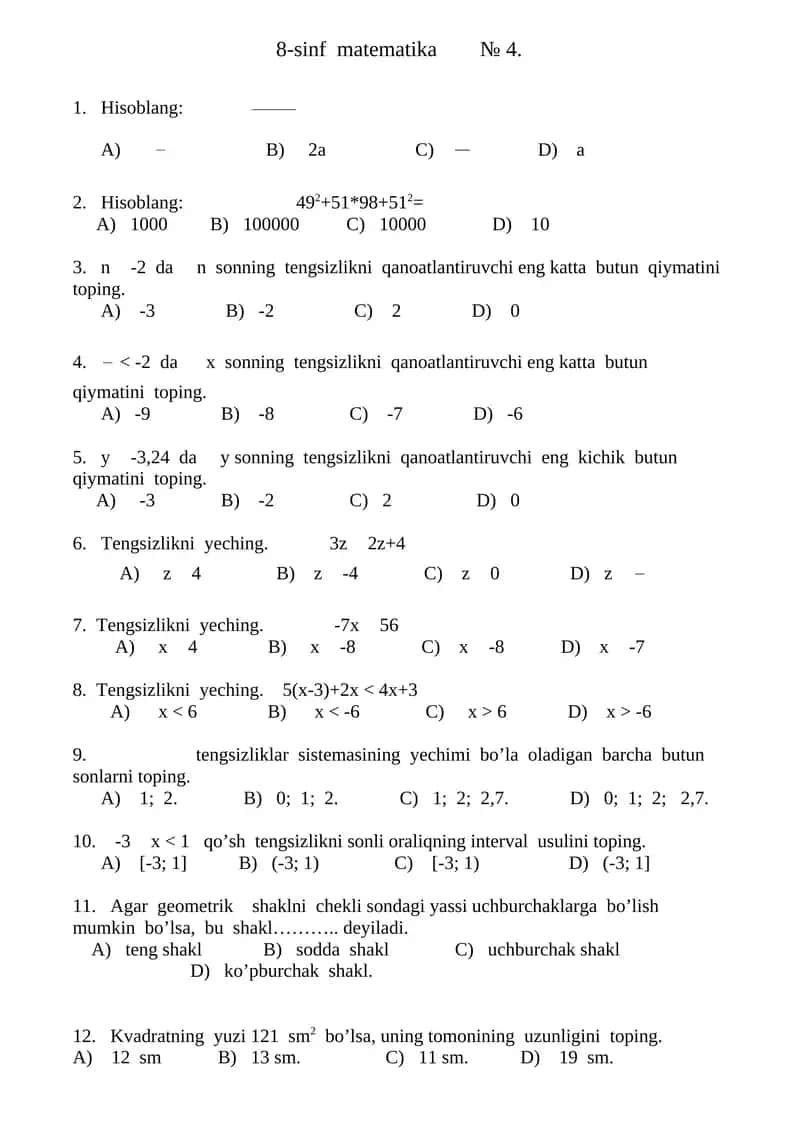 8-sinf matematika № 4 1