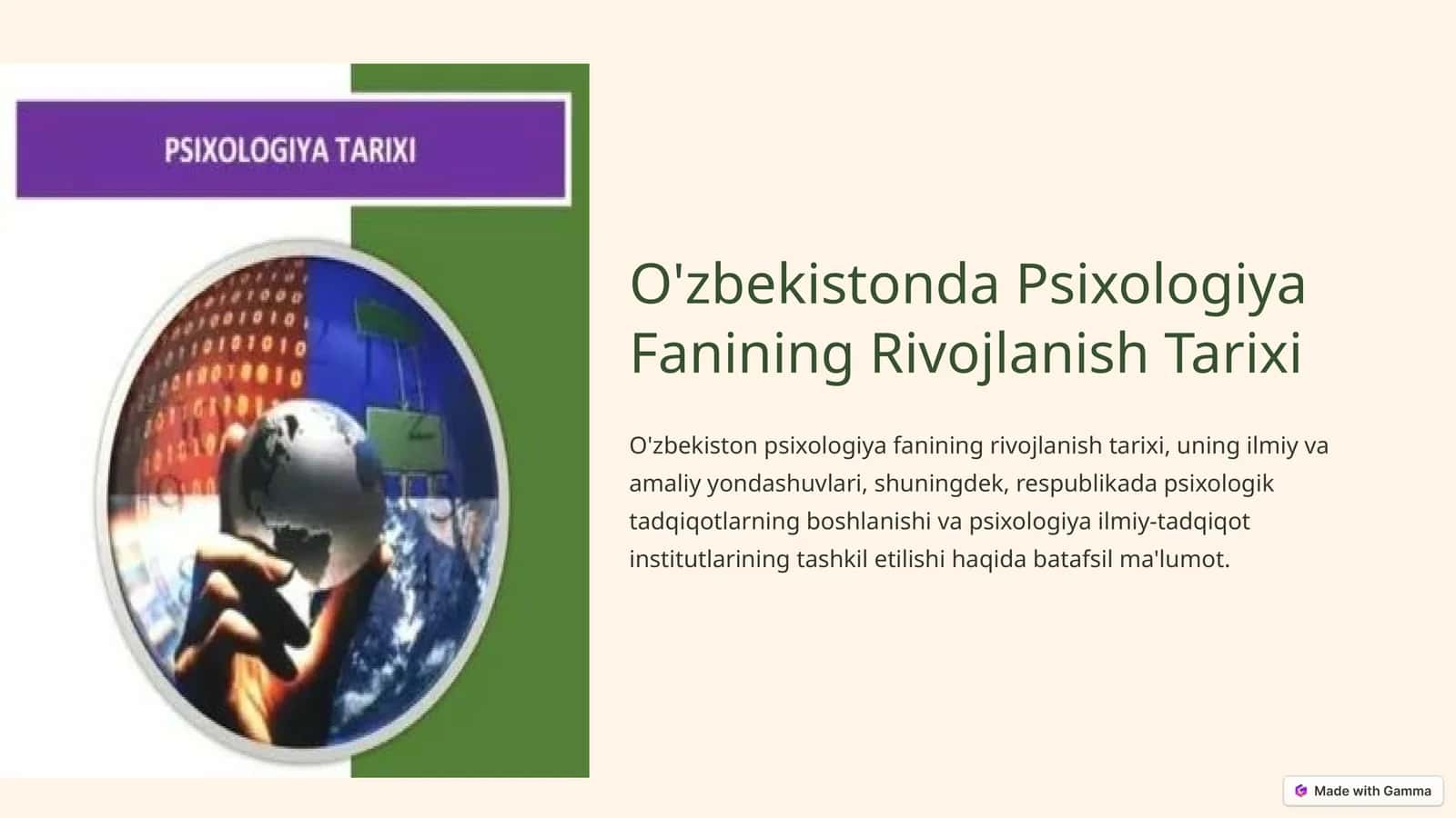 O'zbekistonda Psixologiya Fanining Rivojlanish Tarixi 1