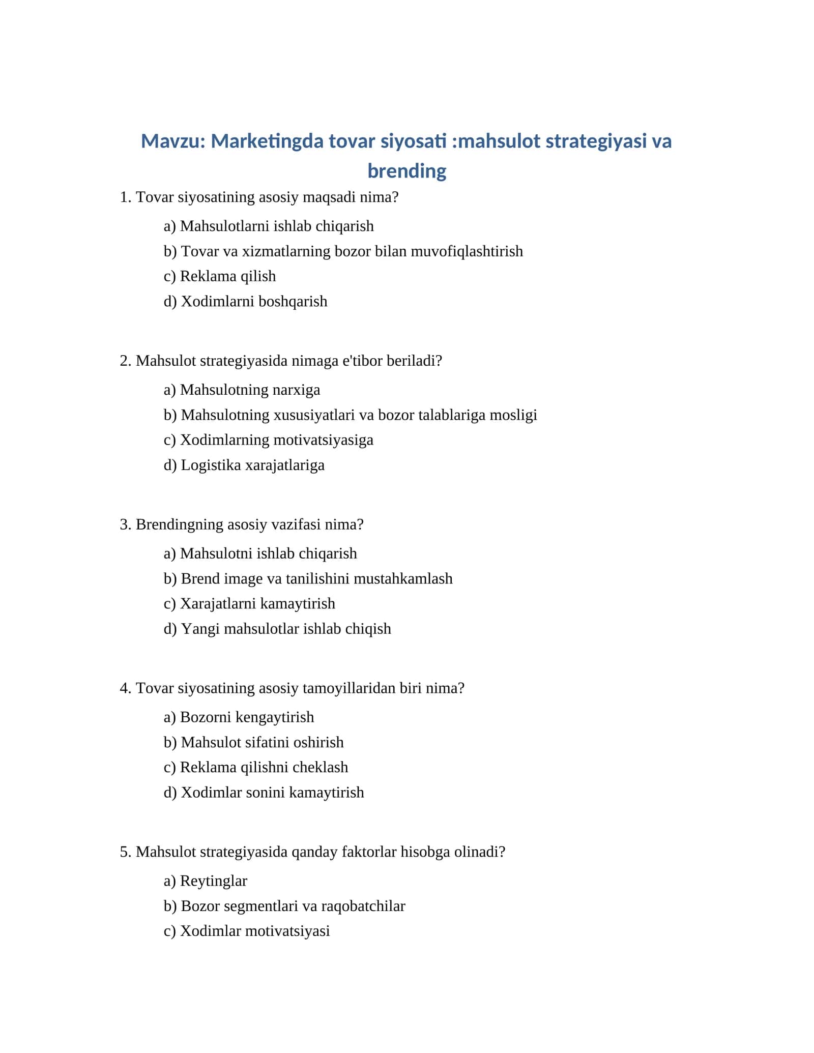 Marketingda tovar siyosati:mahsulot strategiyasi va brending 1