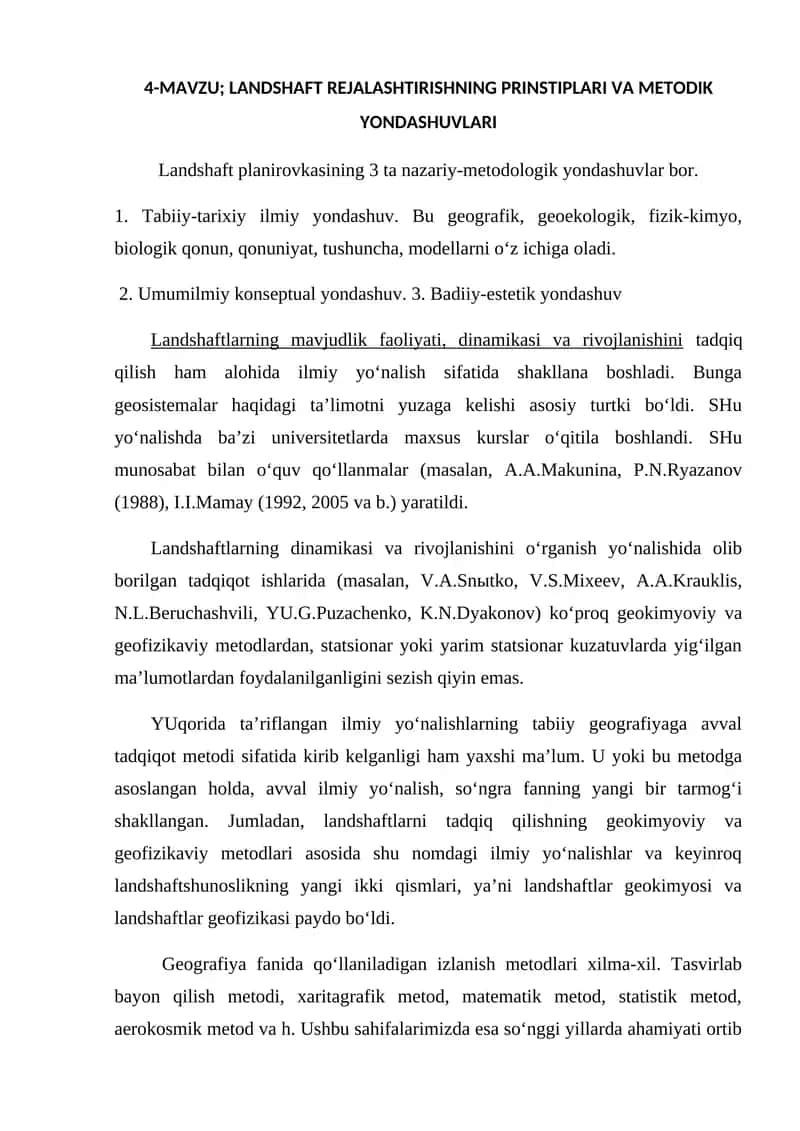 LANDSHAFT REJALASHTIRISHNING PRINSTIPLARI VA METODIK YONDASHUVLARI 1