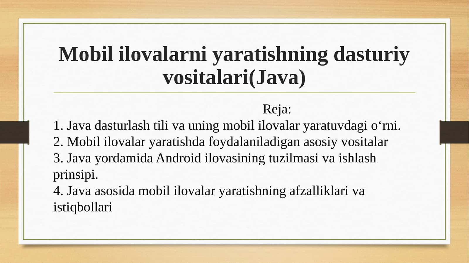 Mobil ilovalar ni yaratishning dasturiy vositalari (Java) 1