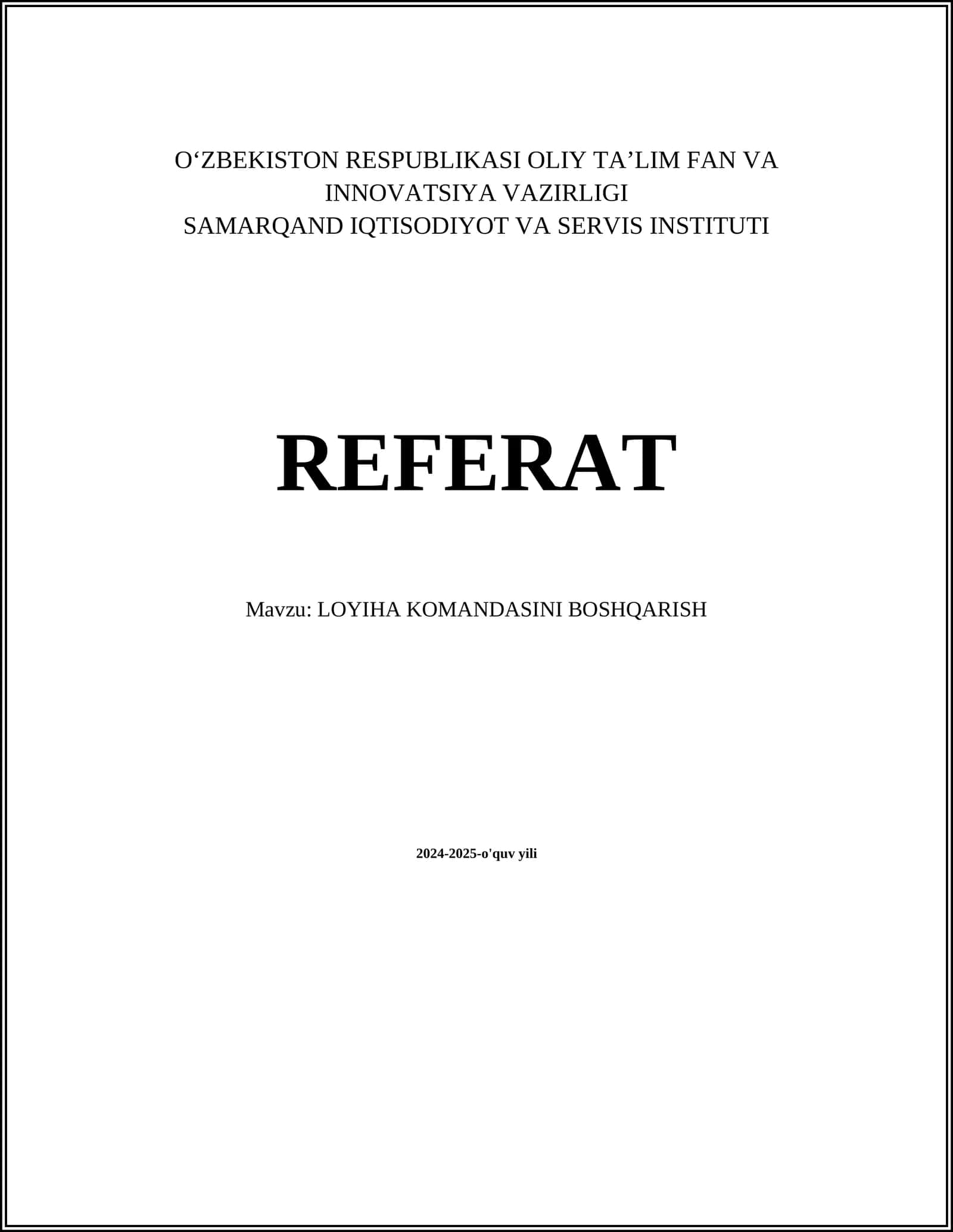 LOYIHA KOMANDASINI BOSHQARISH 1