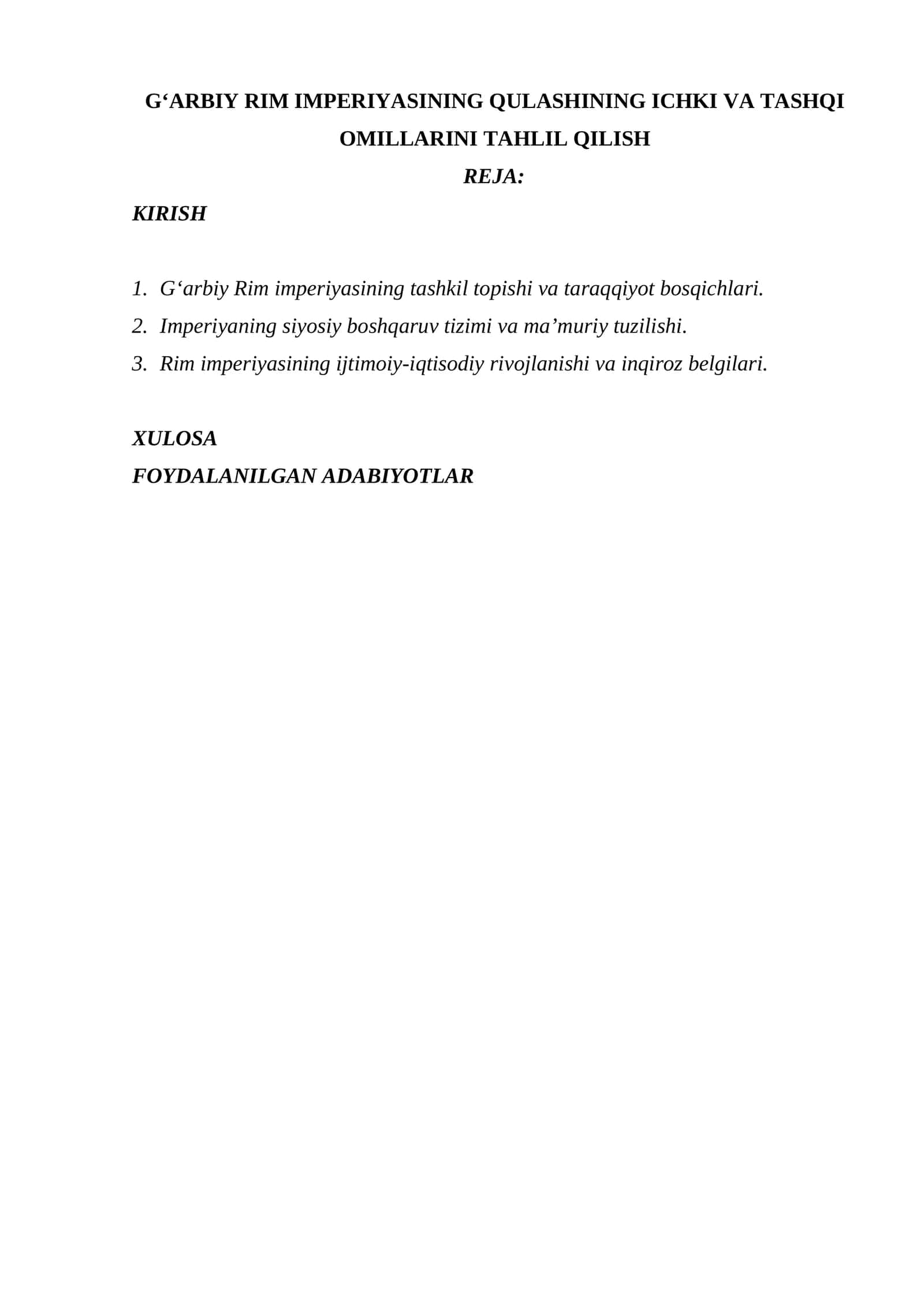 G‘ARBIY RIM IMPERIYASINING QULASHINING ICHKI VA TASHQI OMILLARINI TAHLIL QILISH 1