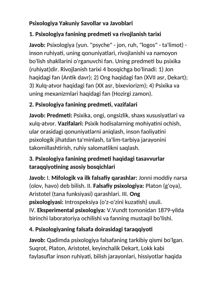 Psixologiya Yakuniy Javoblari 1