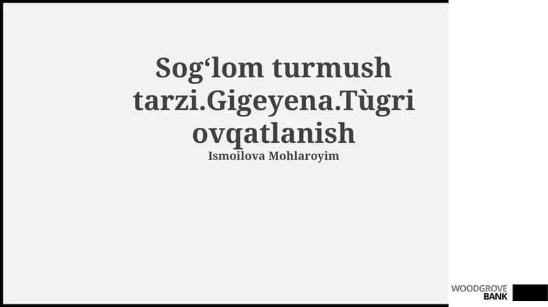 Sog'lom Turmush Tarzi Asoslari 1