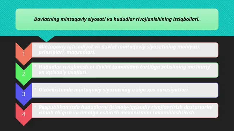 Davlatning mintaqaviy siyosati va hududlar rivojlanishining istiqbollari. 1