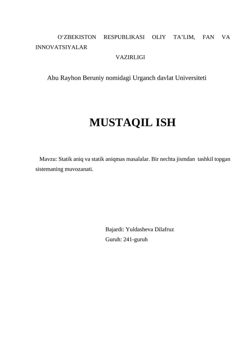 Statik aniq va statik aniqmas masalalar 1