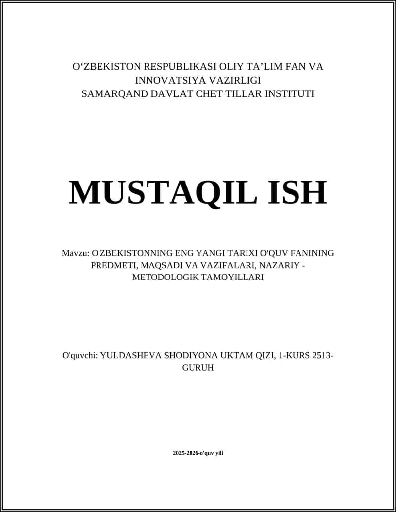 O'ZBEKISTONNING ENG YANGI TARIXI O'QUV FANI 1