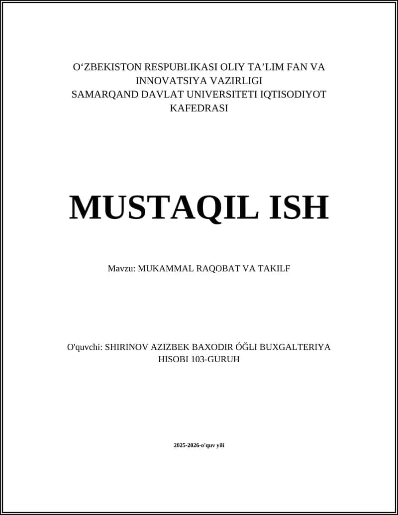 MUKAMMAL RAQOBAT VA TAKILF 1