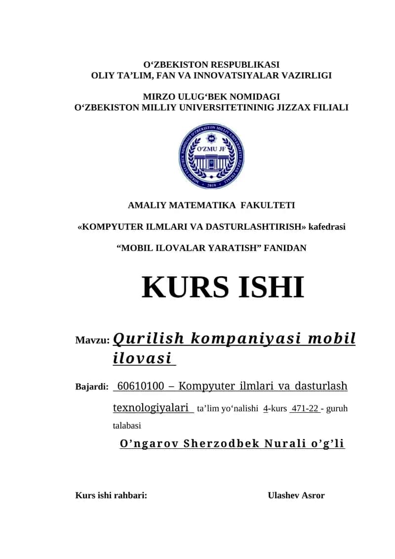 Qurilish kompaniyasi mobil ilovasi 1