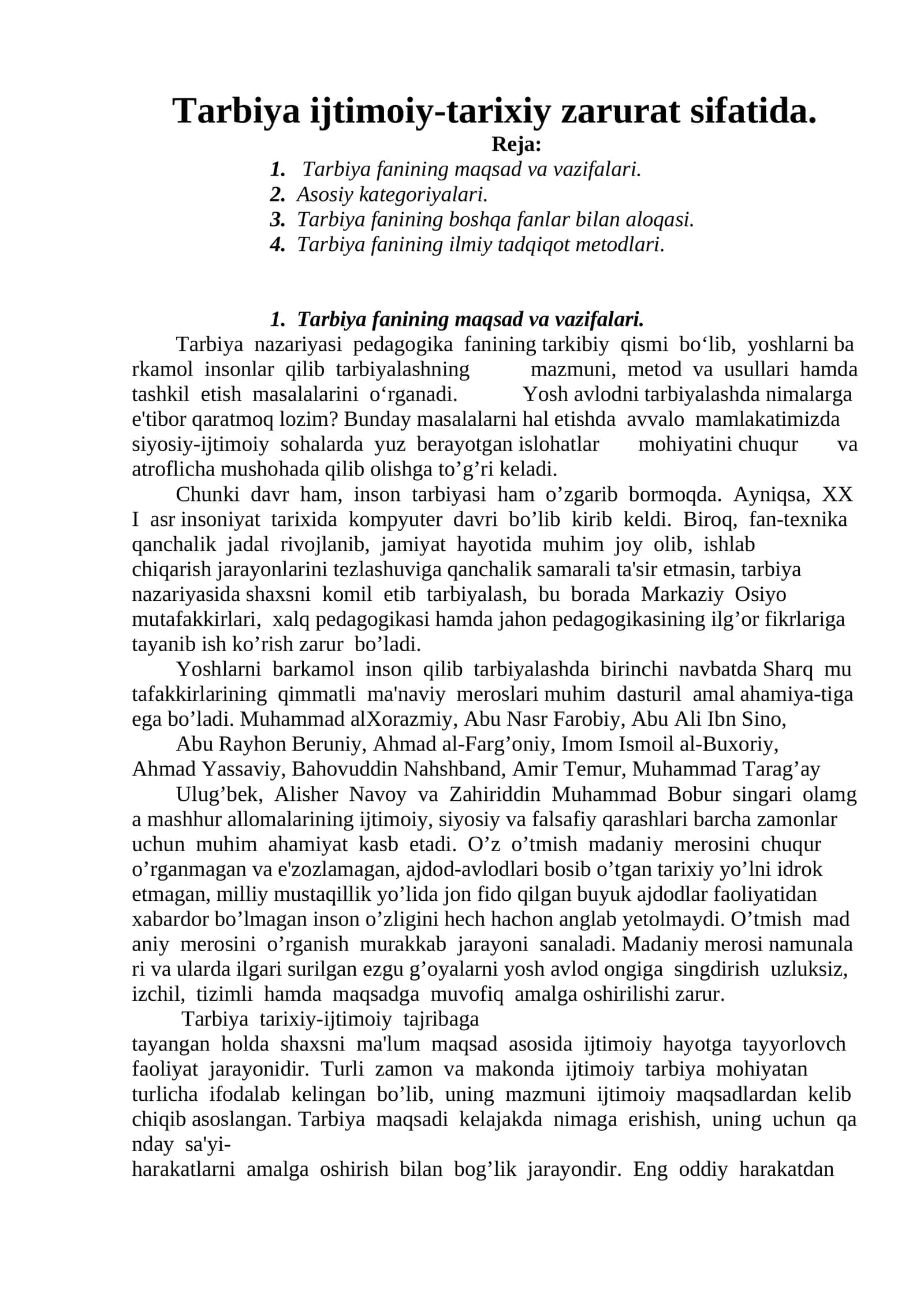 Tarbiya fanining maqsad va vazifalari 1