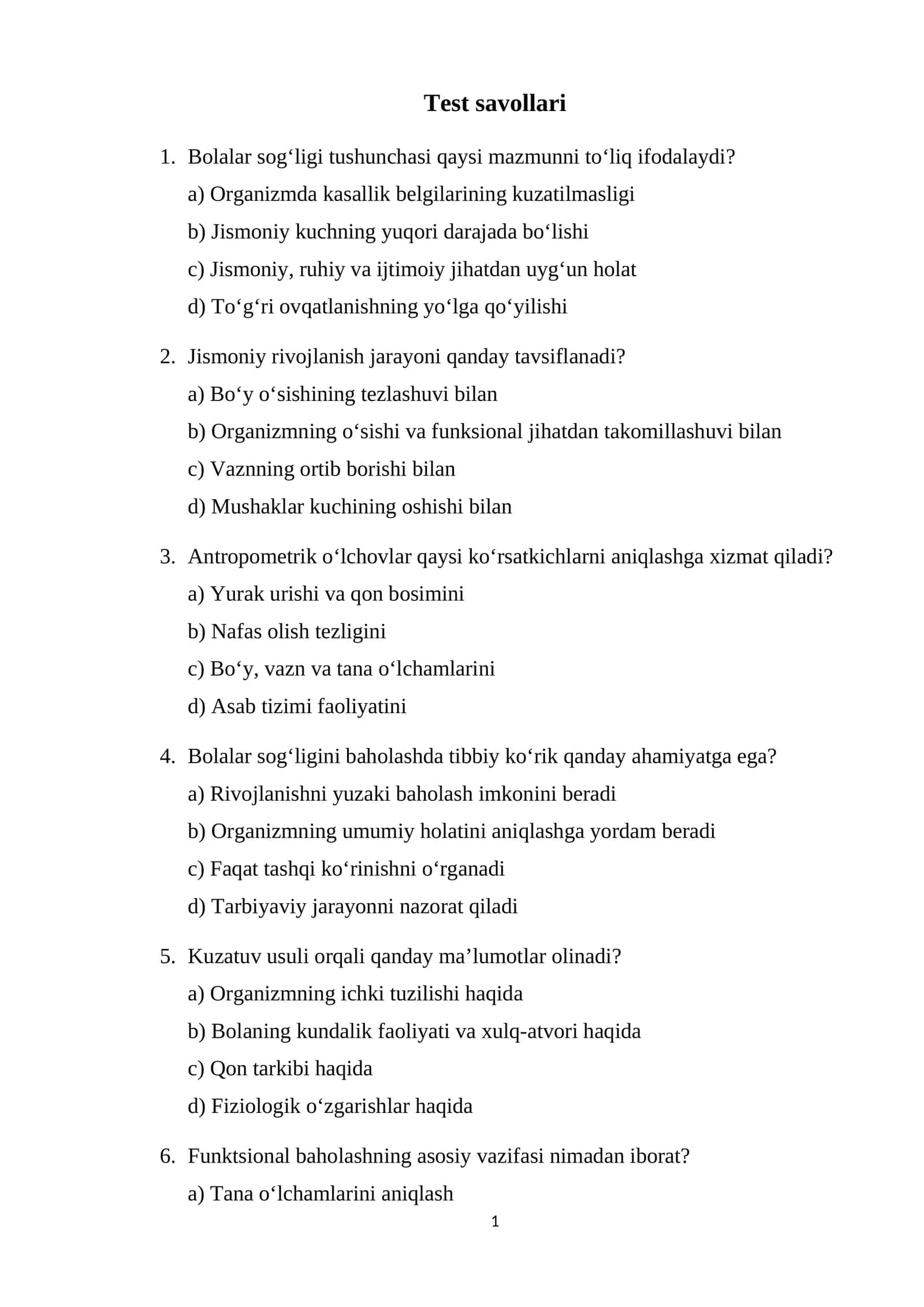 Test savollari 1