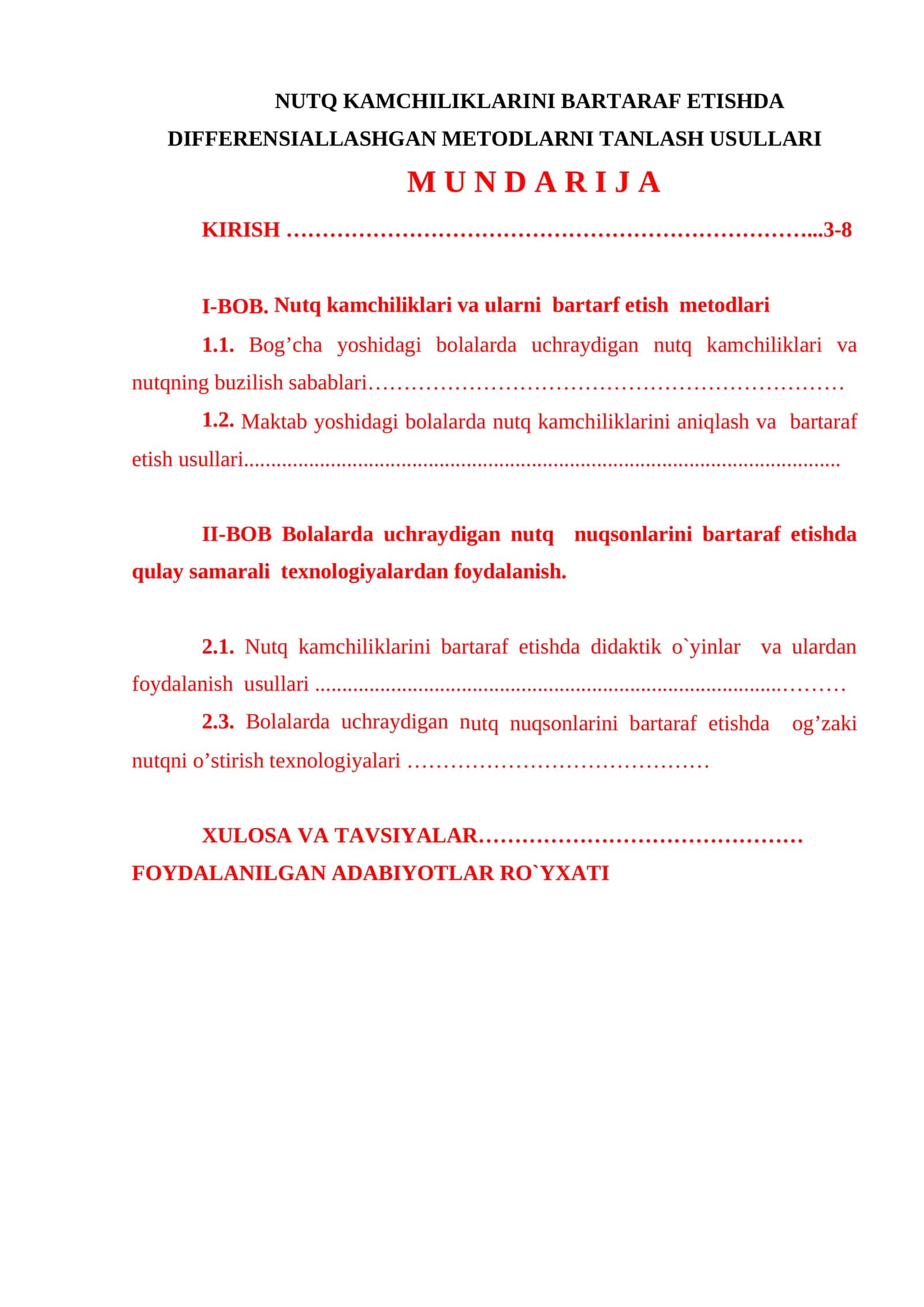 NUTQ KAMCHILIKLARINI BARTARAF ETISHDA DIFFERENSIALLASHGAN METODLARNI TANLASH USULLARI 1