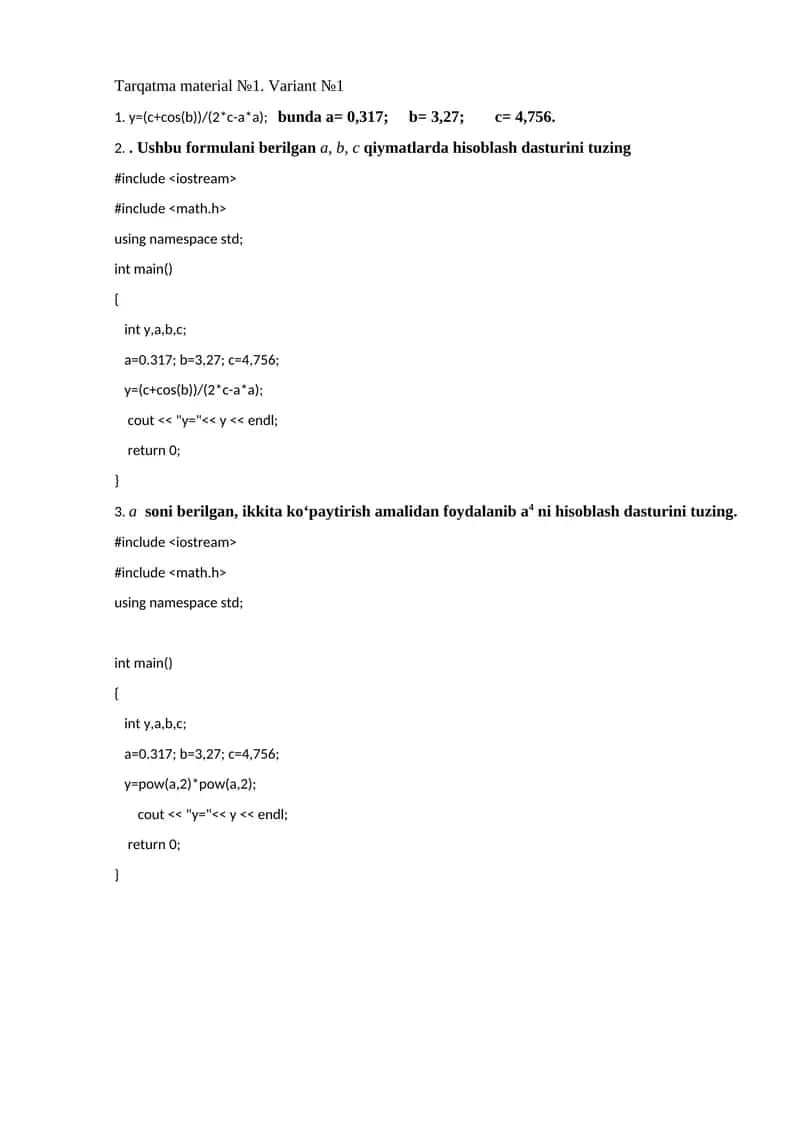 Tarqatma material №1. Variant №1 1