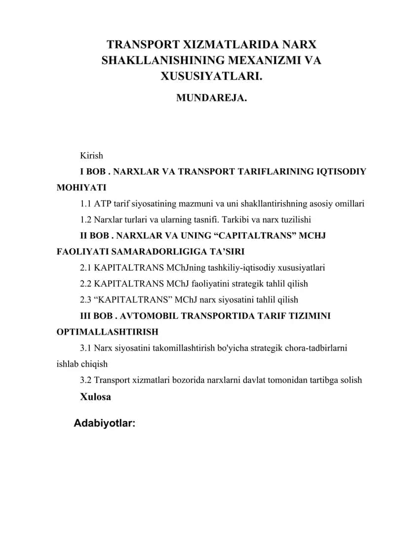 TRANSPORT XIZMATLARIDA NARX SHAKLLANISHINING MEXANIZMI VA XUSUSIYATLARI. 1