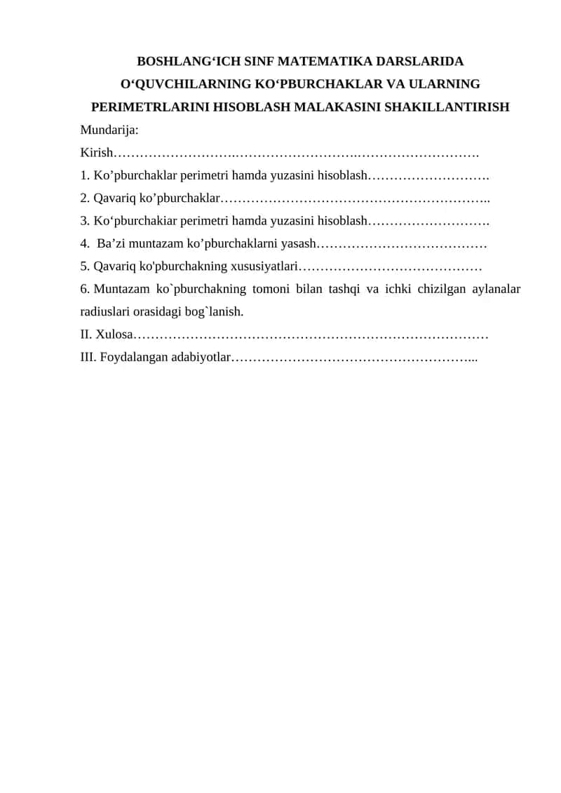 Ko'pburchaklar va ularning perimetrlarini hisoblash 1