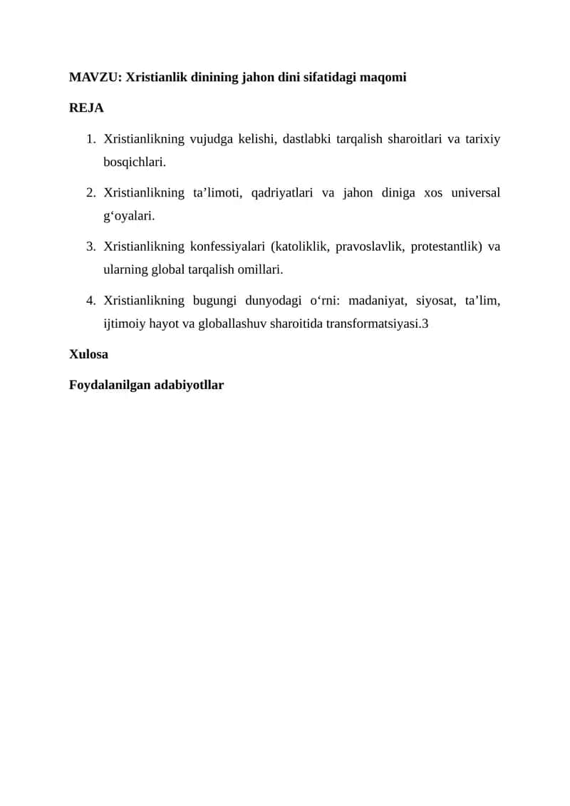 Xristianlik dinining jahon dini sifatidagi maqomi 1