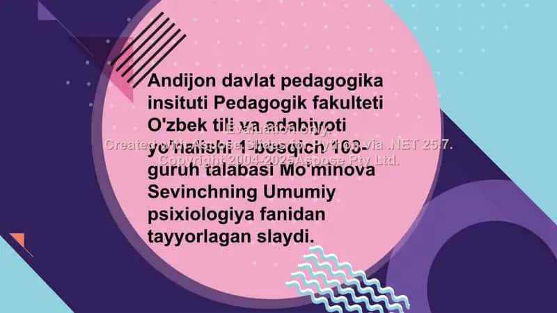 Umumiy psixiologiya fanidan tayyorlagan slayd 1