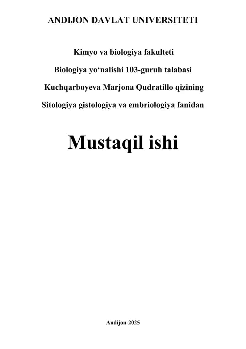 Biologiya Yo'nalishi 103-guruh Talabasi 1