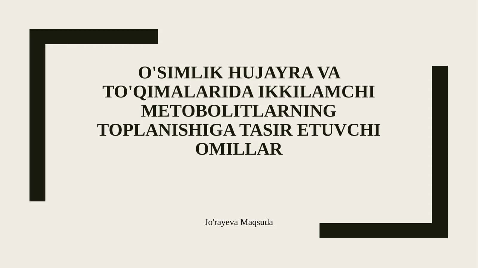 Ikkilamchi metabolitlarning to’planishiga va o’simliklardagi ro’li 1