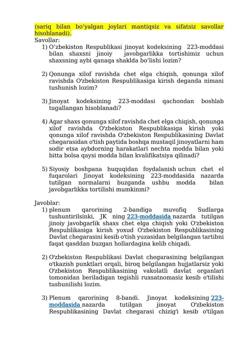 O'zbekiston Respublikasi jinoyat kodeksi 1