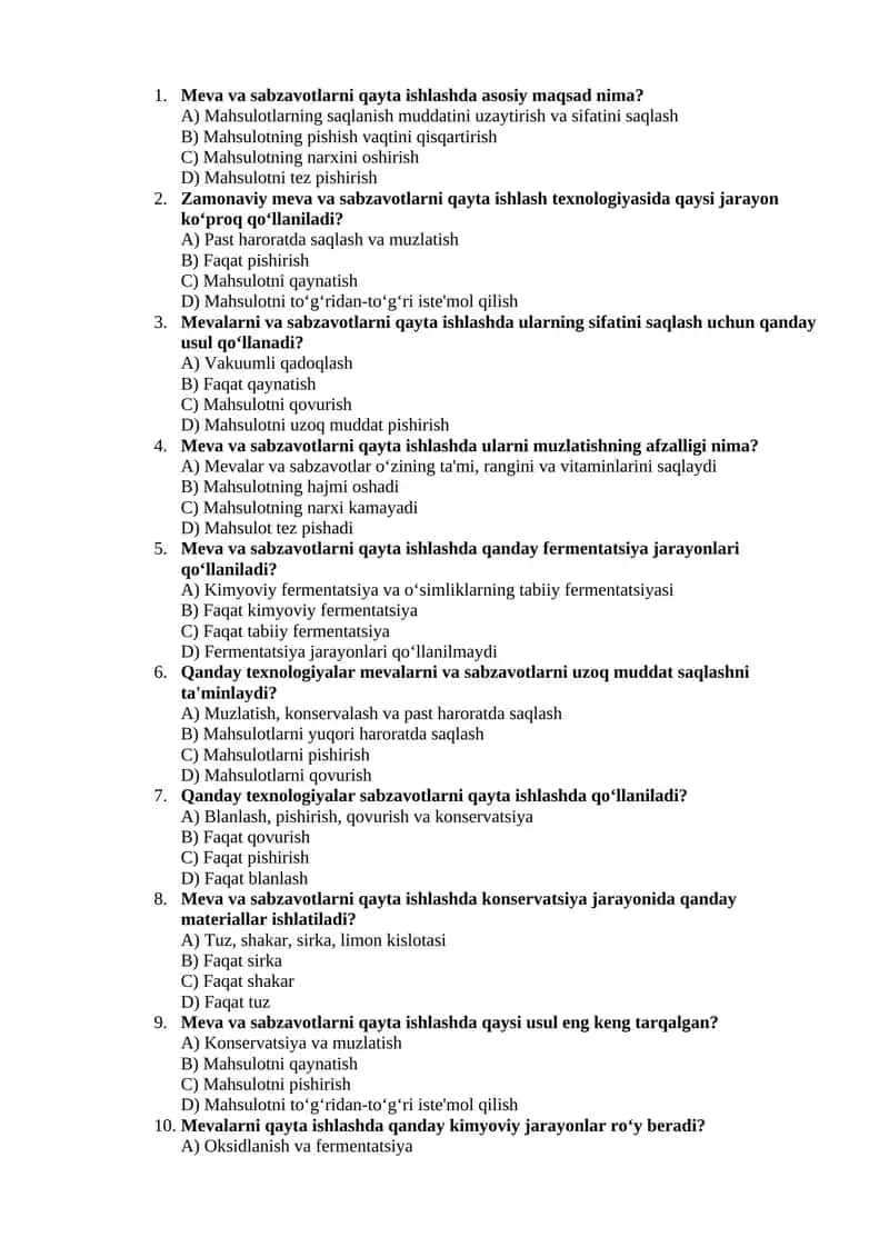 Meva va sabzavotlarni qayta ishlash 1
