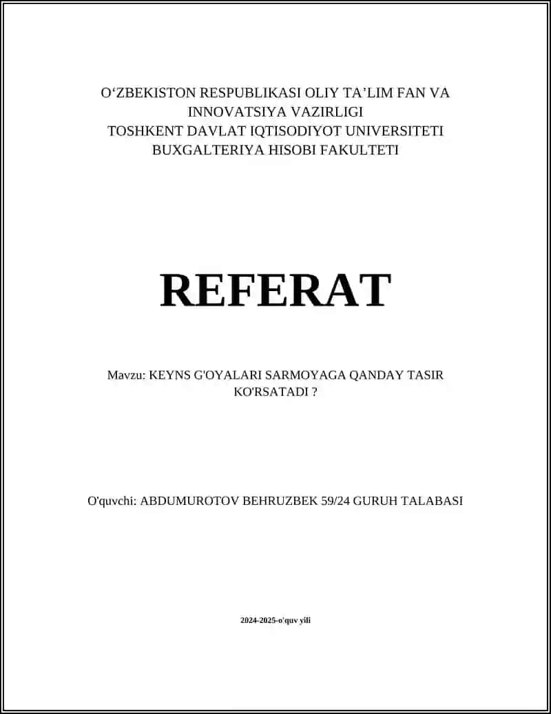KEYNS G'OYALARI SARMOYAGA QANDAY TASIR KO'RSATADI?
