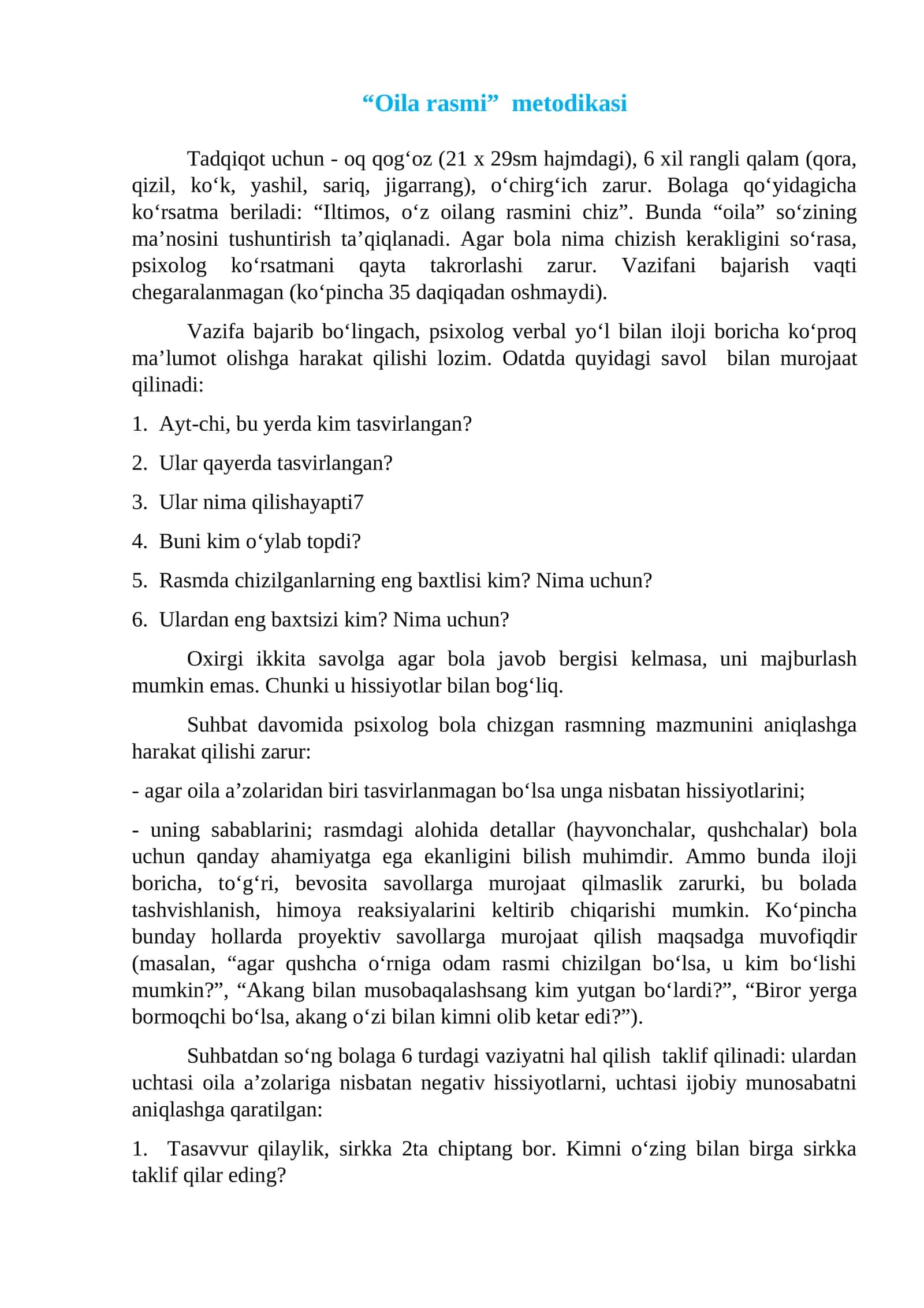 “Oila rasmi” metodikasi 1