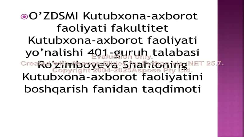 Kutubxona-axborot faoliyati yo'nalishi taqdimoti 1