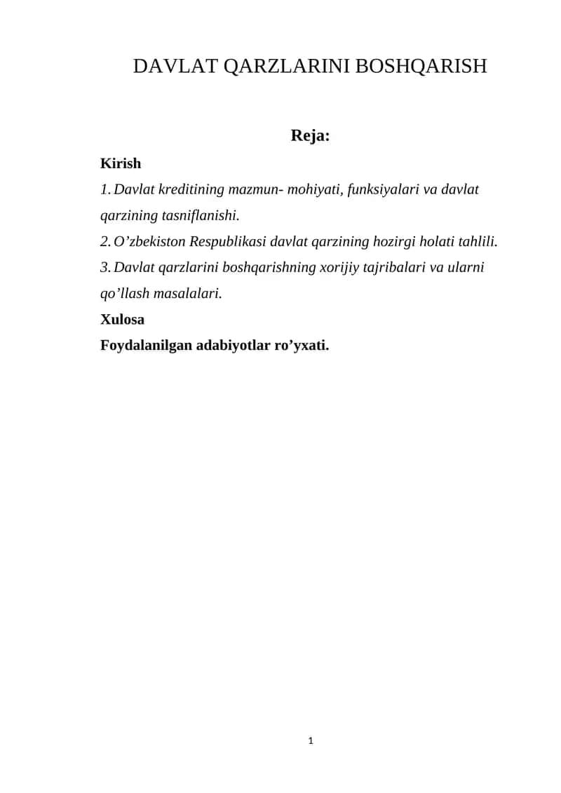 Davlat qarzlarini boshqarish 1