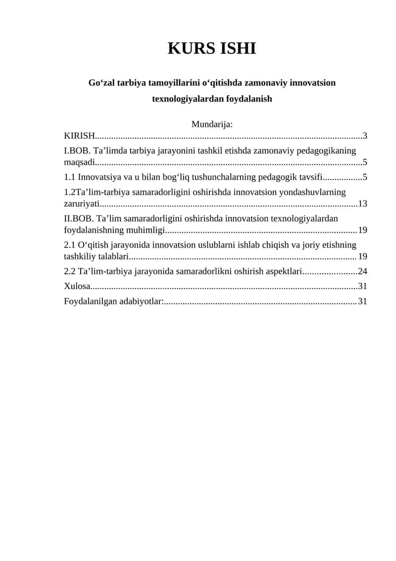Go‘zal tarbiya tamoyillarini o‘qitishda zamonaviy innovatsion texnologiyalardan foydalanish 1