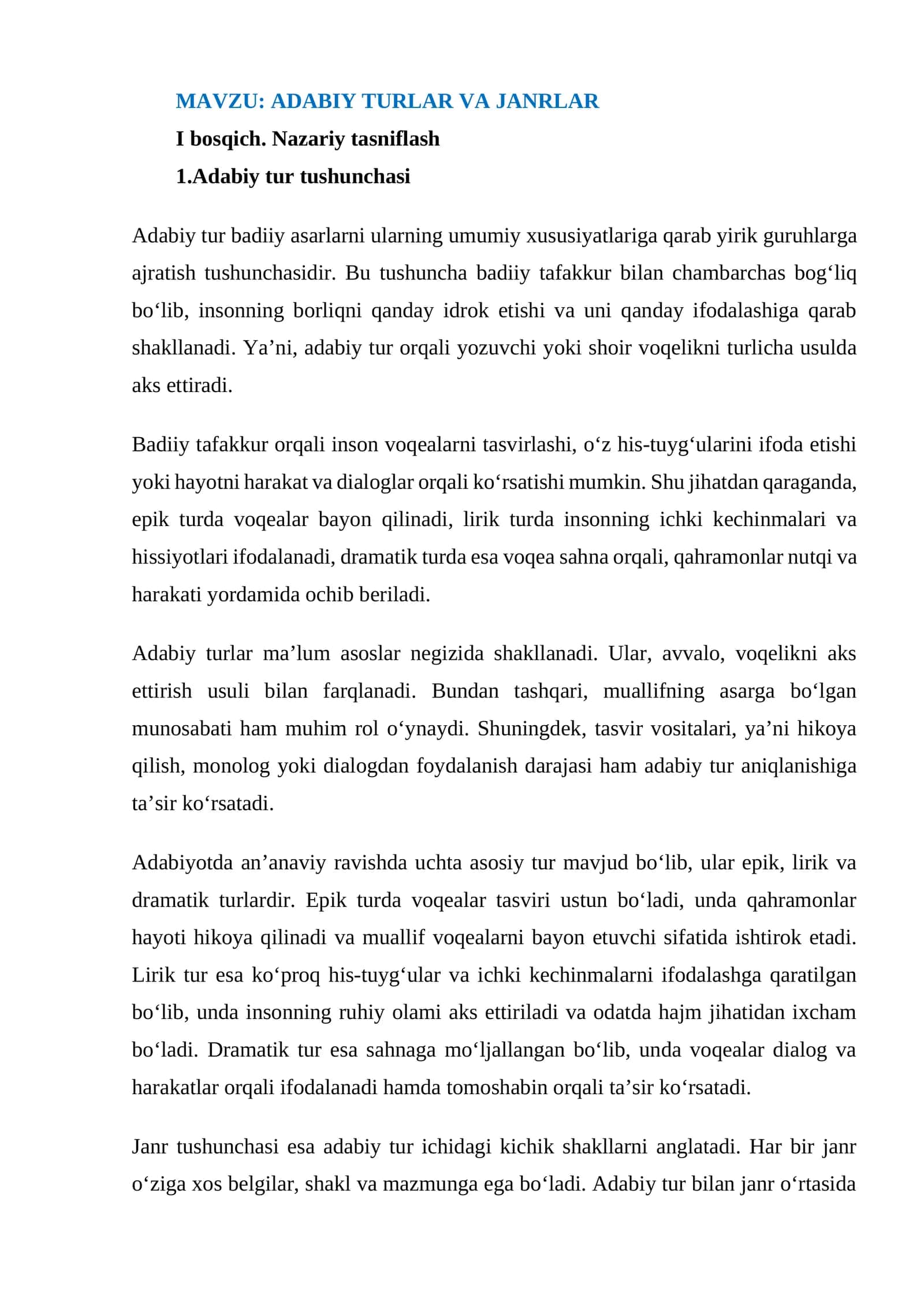 ADABIY TURLAR VA JANRLAR 1