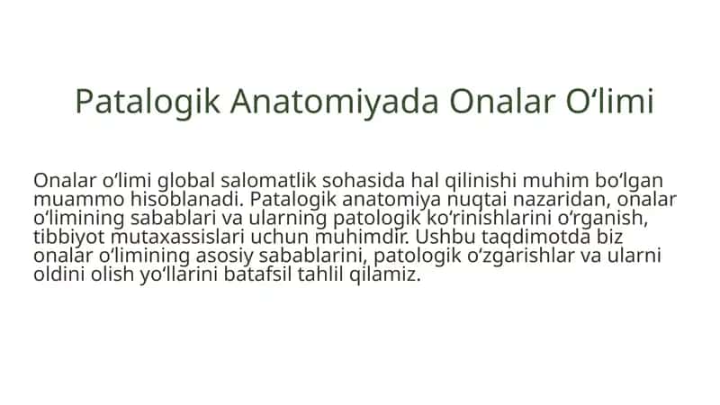 Patologik anatomiya. Onalar o'limi 1