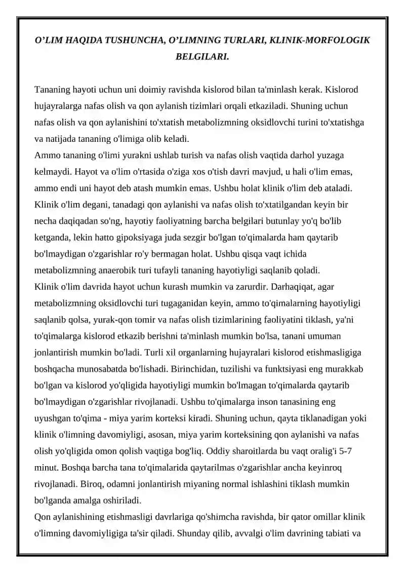 O’lim Haqida Tushuncha