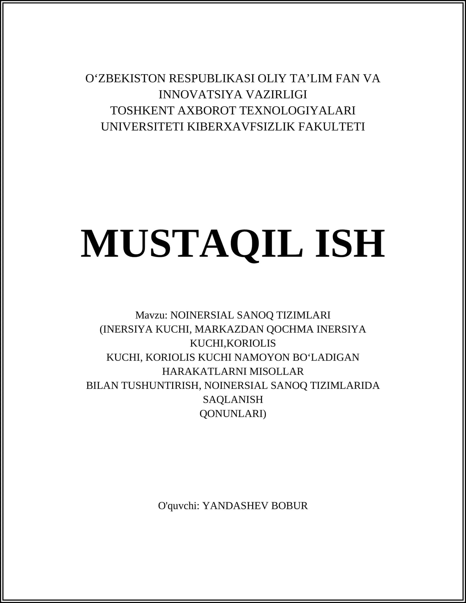 NOINERSIAL SANOQ TIZIMLARI 1
