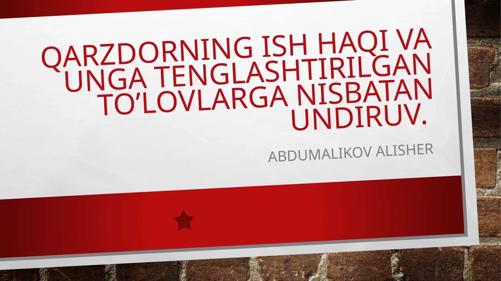 Qarzdorning ish haqi va unga tenglashtirilgan to’lovlarga nisbatan undiruv 1