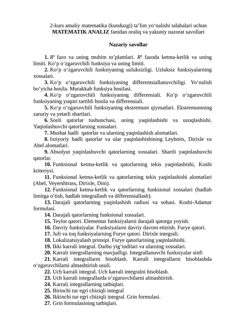 2-kurs amaliy matematika (kunduzgi) ta’lim yo‘nalishi talabalari uchun 1