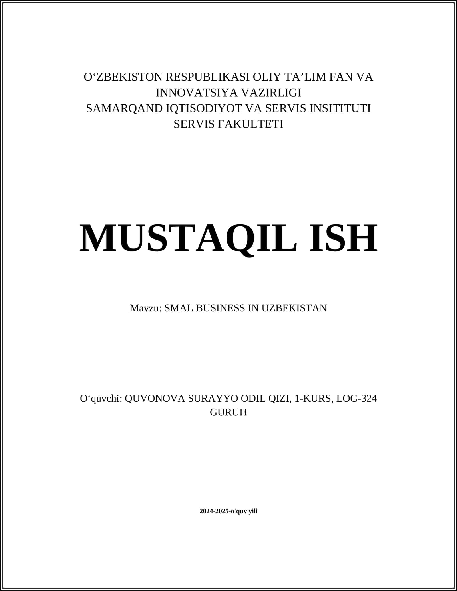 SMAL BUSINESS IN UZBEKISTAN 1