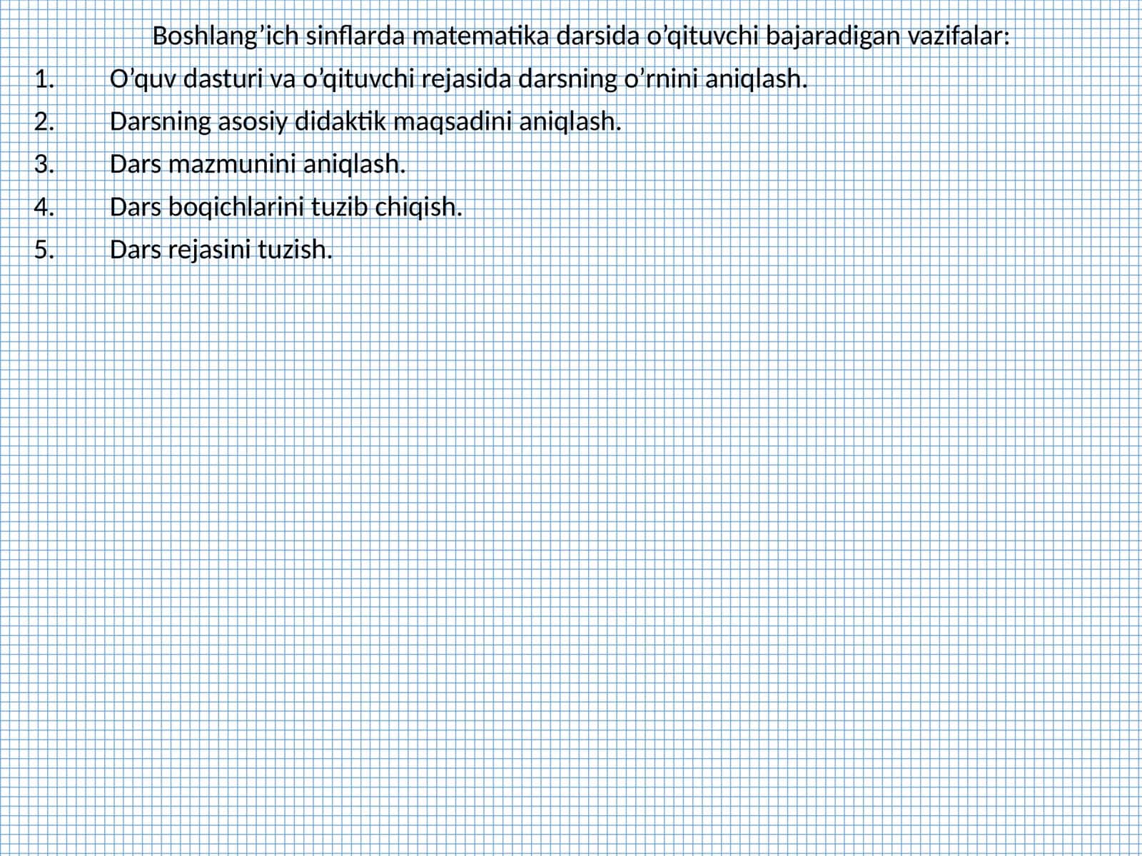 Boshlang’ich sinflarda matematika darsida o’qituvchi bajaradigan vazifalar 1