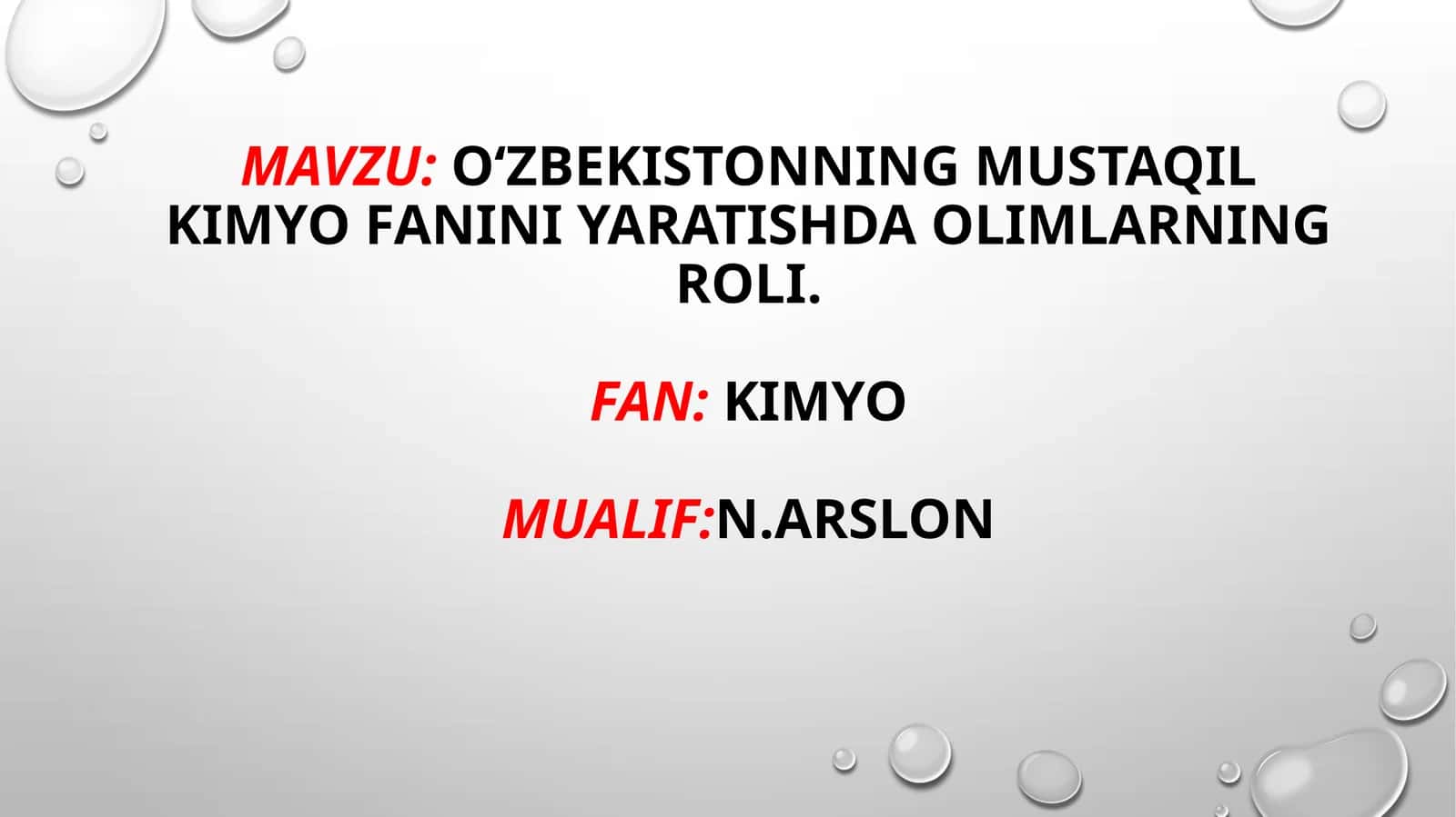 Oʻzbekistonning mustaqil kimyo fanini yaratishda olimlarning roli. Fan: kimyo 1