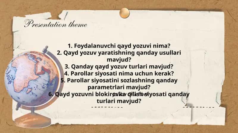 Qayd yozuvi, Qayd yozuv yaratish, Parollar siyosati 1