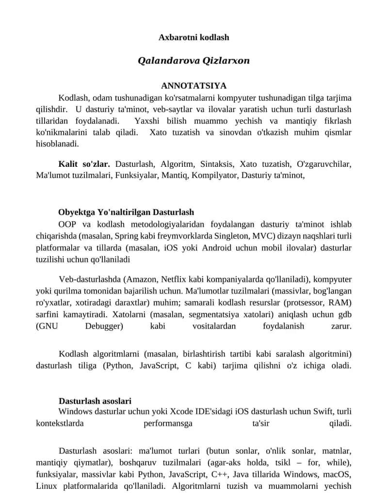 Axbarotni kodlash 1