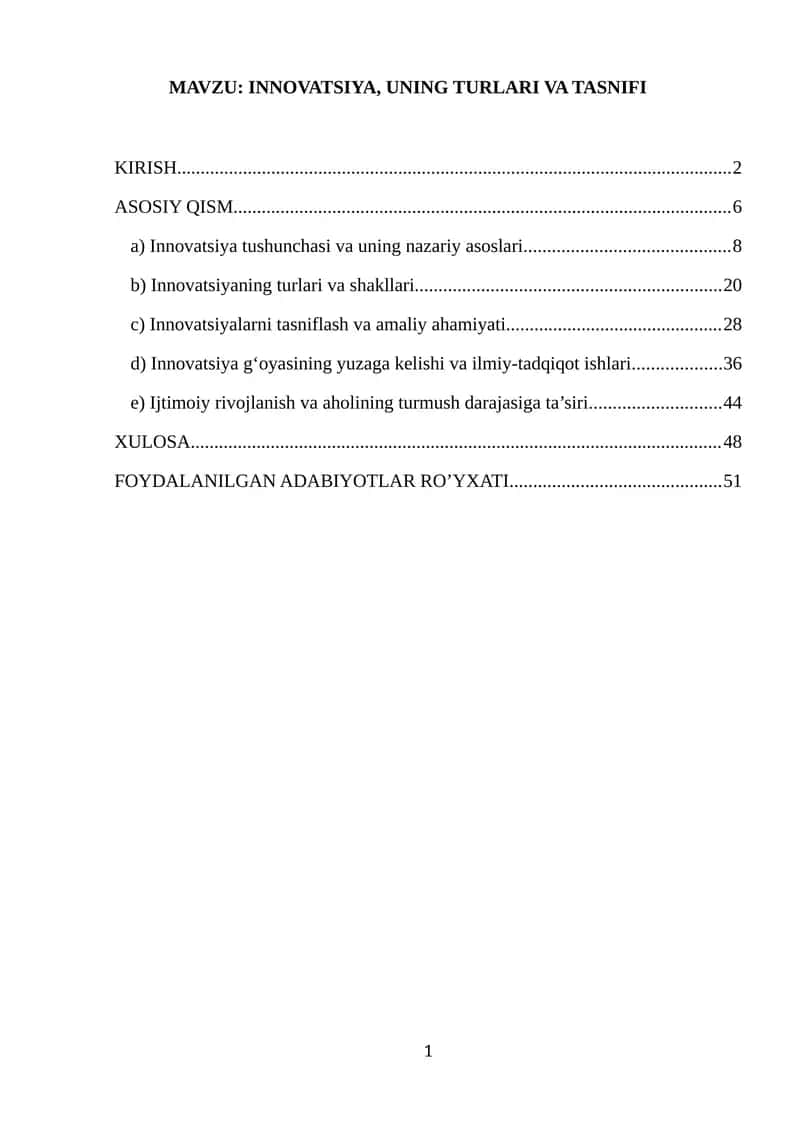INNOVATSIYA, UNING TURLARI VA TASNIFI 1